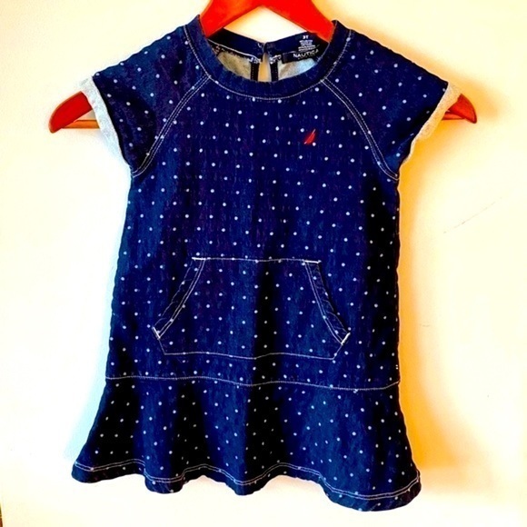 Nautica Other - Preppy Nautica Kids Blue Soft Denim Polka Dot Dress 3T